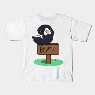 Beware Magpie Territory Kids T-Shirt